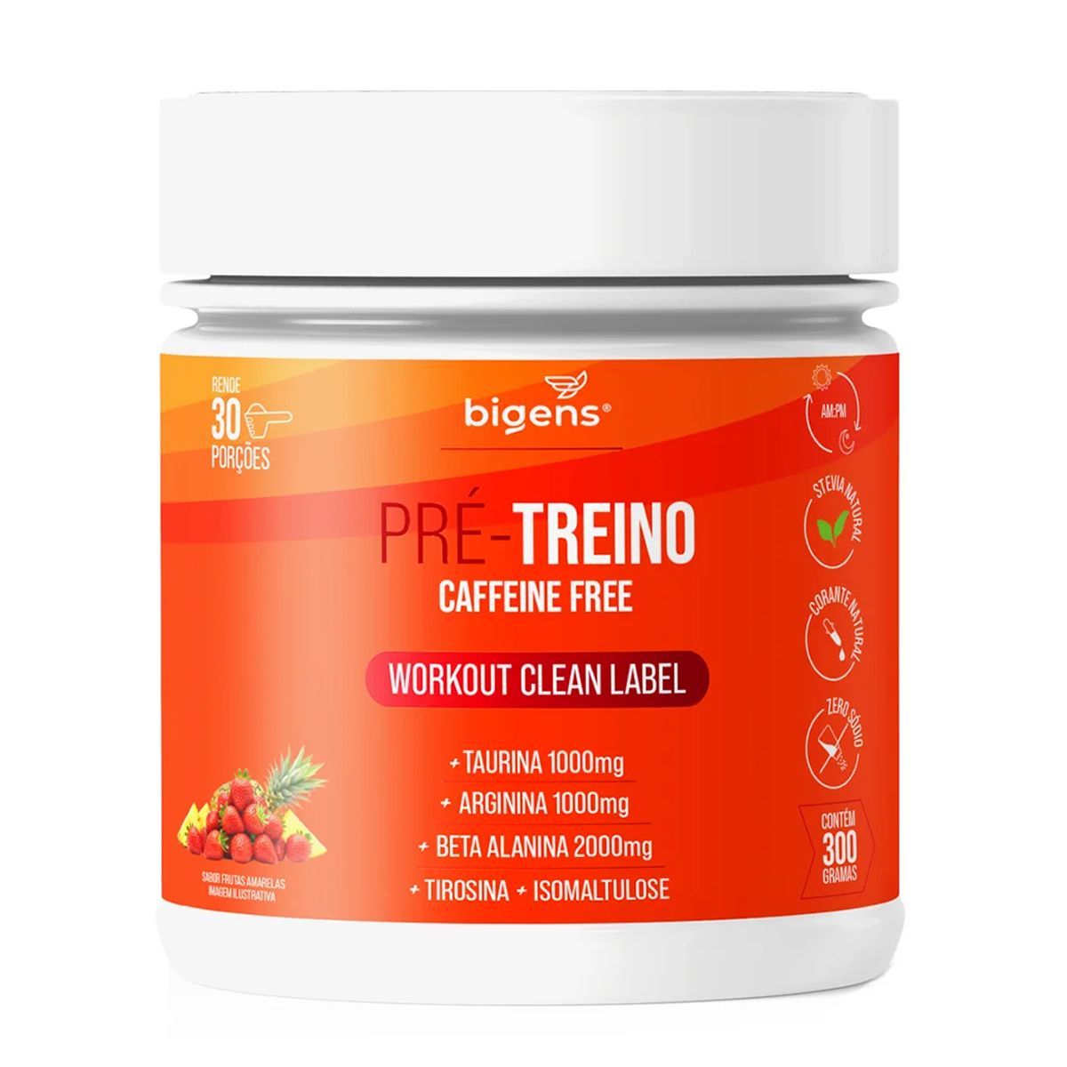Pr�-Treino Caffeine Free - 300g Morango e Abacaxi - Bigens