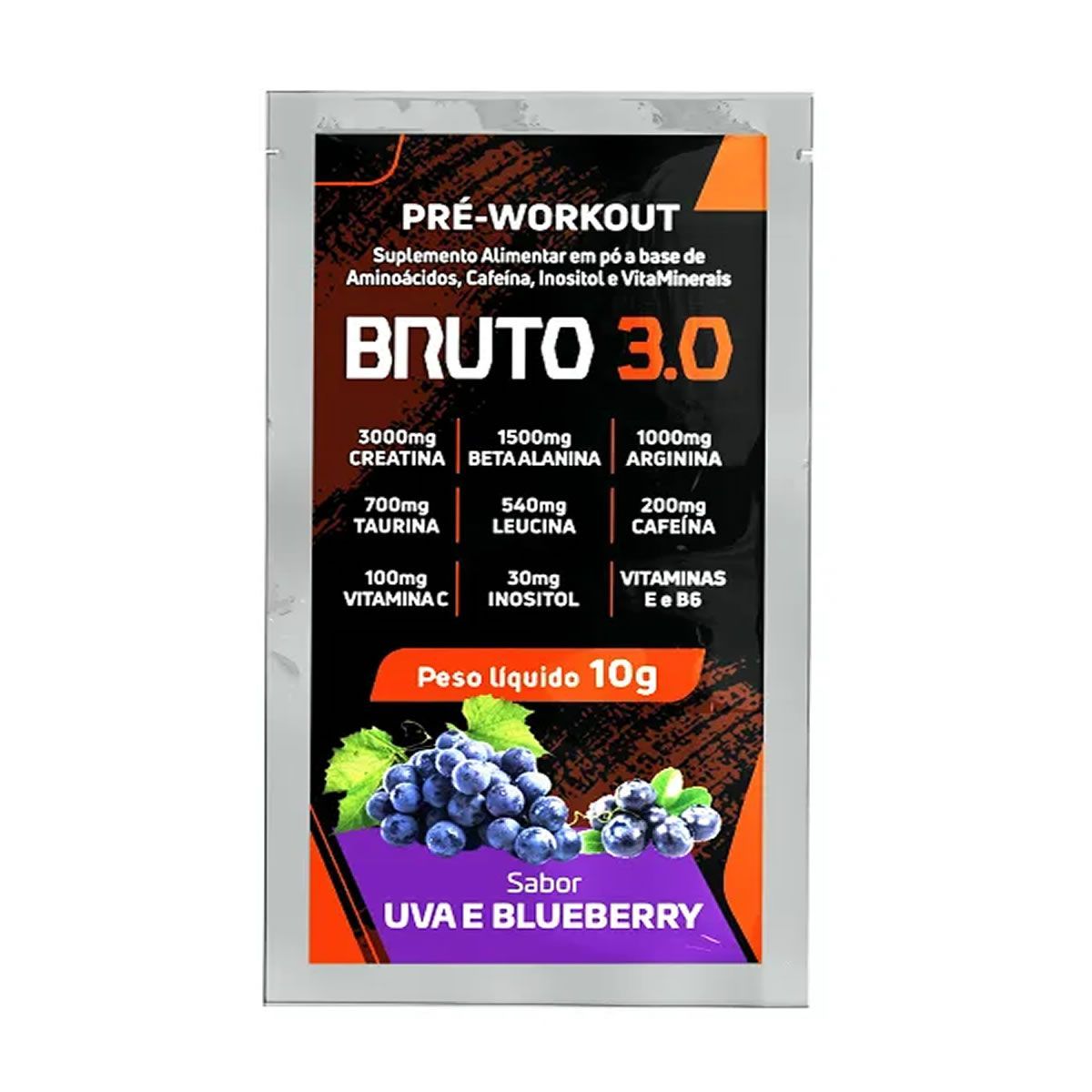 Pre Workout Bruto 3.0 - 1 Sach� 10g Uva e Blueberry - Sudract Nutrition*** Data Venc. 25/12/2023