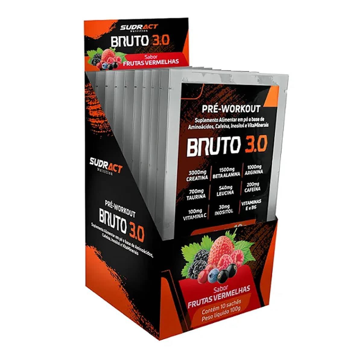 Pre Workout Bruto 3.0 - 10 Sach�s 10g Frutas Vermelhas - Sudract Nutrition