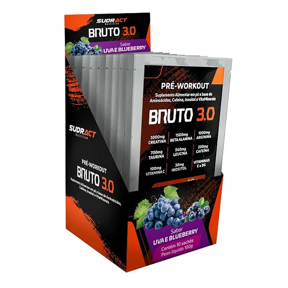 Pre Workout Bruto 3.0 - 10 Sach�s 10g Uva e Blueberry - Sudract Nutrition*** Data Venc. 21/6/23