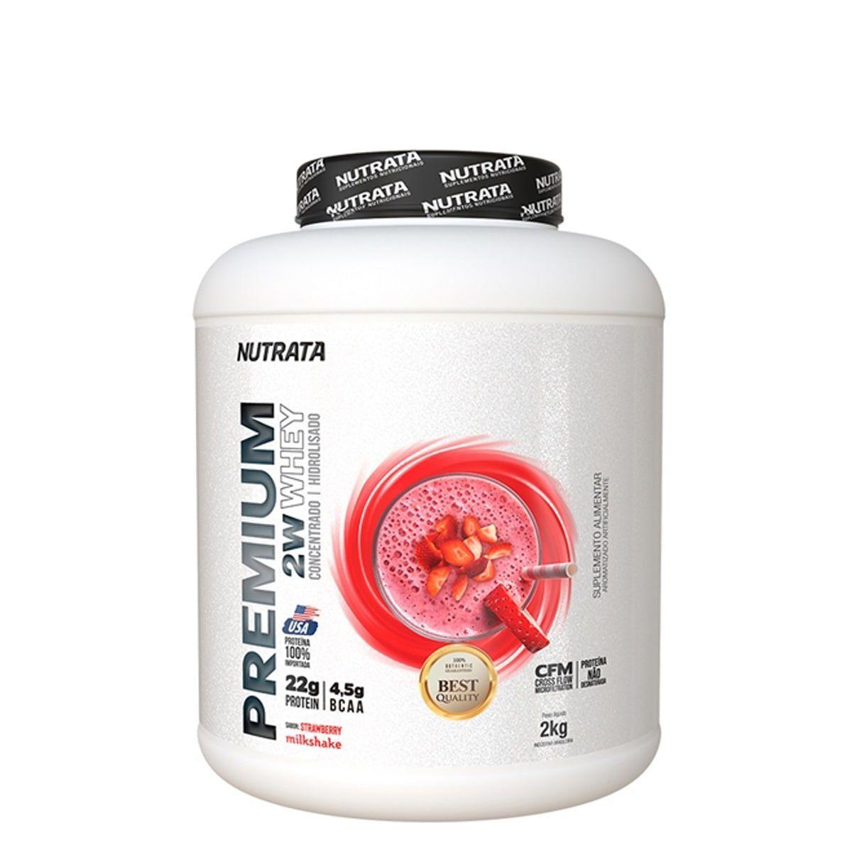 Premium 2w Whey - 2000g Milkshake de Morango - Nutrata