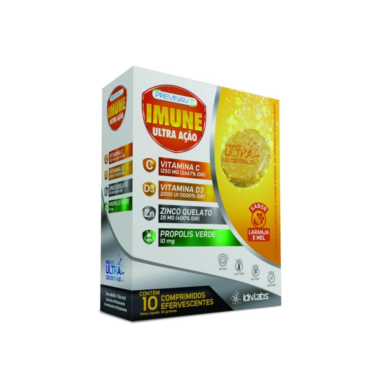 Previnavit Imune Ultra A��o - 10 Comprimidos Efervescentes Laranja e Mel - IDN Labs