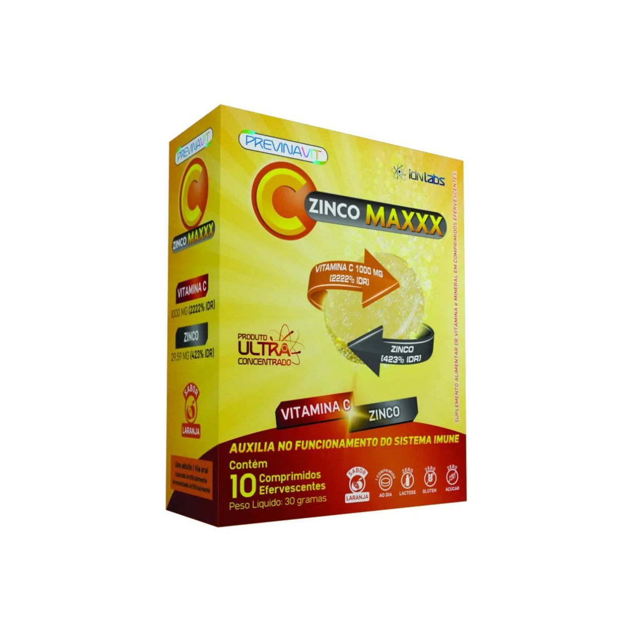 Previnavit C Zinco Maxxx - 10 Comprimidos Efervescentes Laranja - IDN Labs