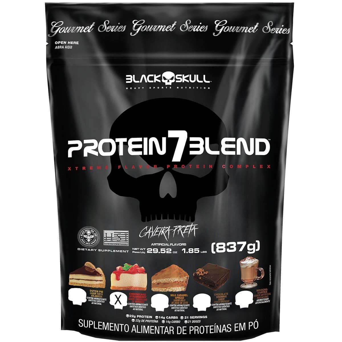 Protein 7Blend Gourmet - 837g Refil Cheesecake de Morango - Black Skull