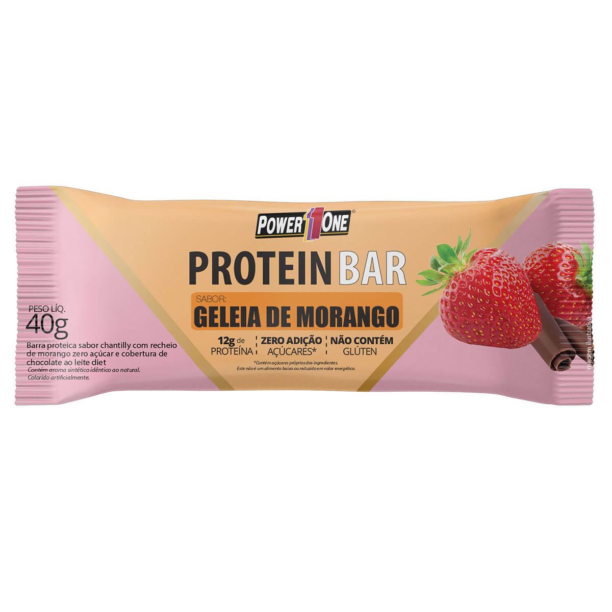 Protein Bar - 1 Unidade 40g Gel�ia de Morango - Power One*** Data Venc. 07/07/2022