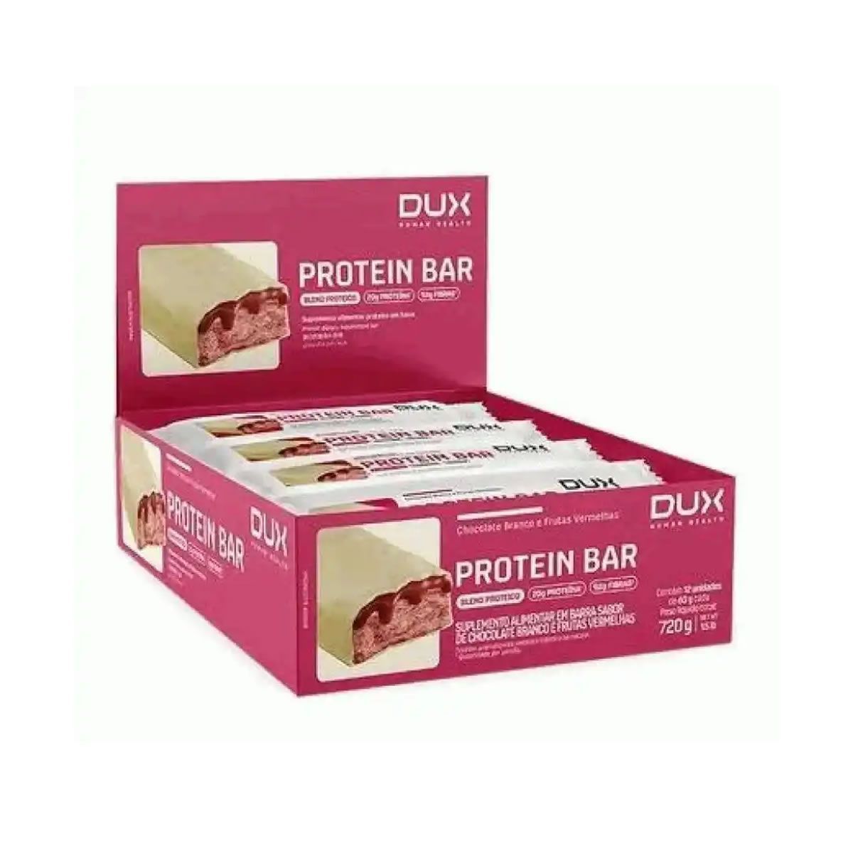 Protein Bar - 12 Unidades 60g Chocolate Branco e Frutas Vermelhas - Dux Nutrition