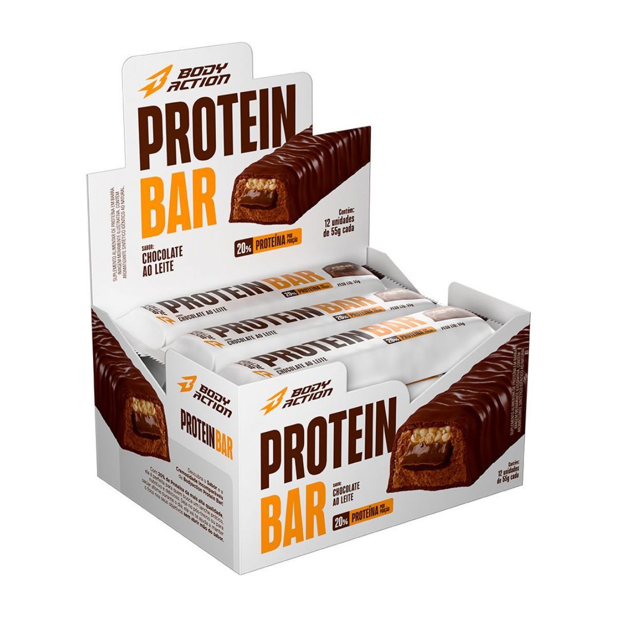 Protein Bar - 12 Unidades de 55g Chocolate ao Leite - Bodyaction