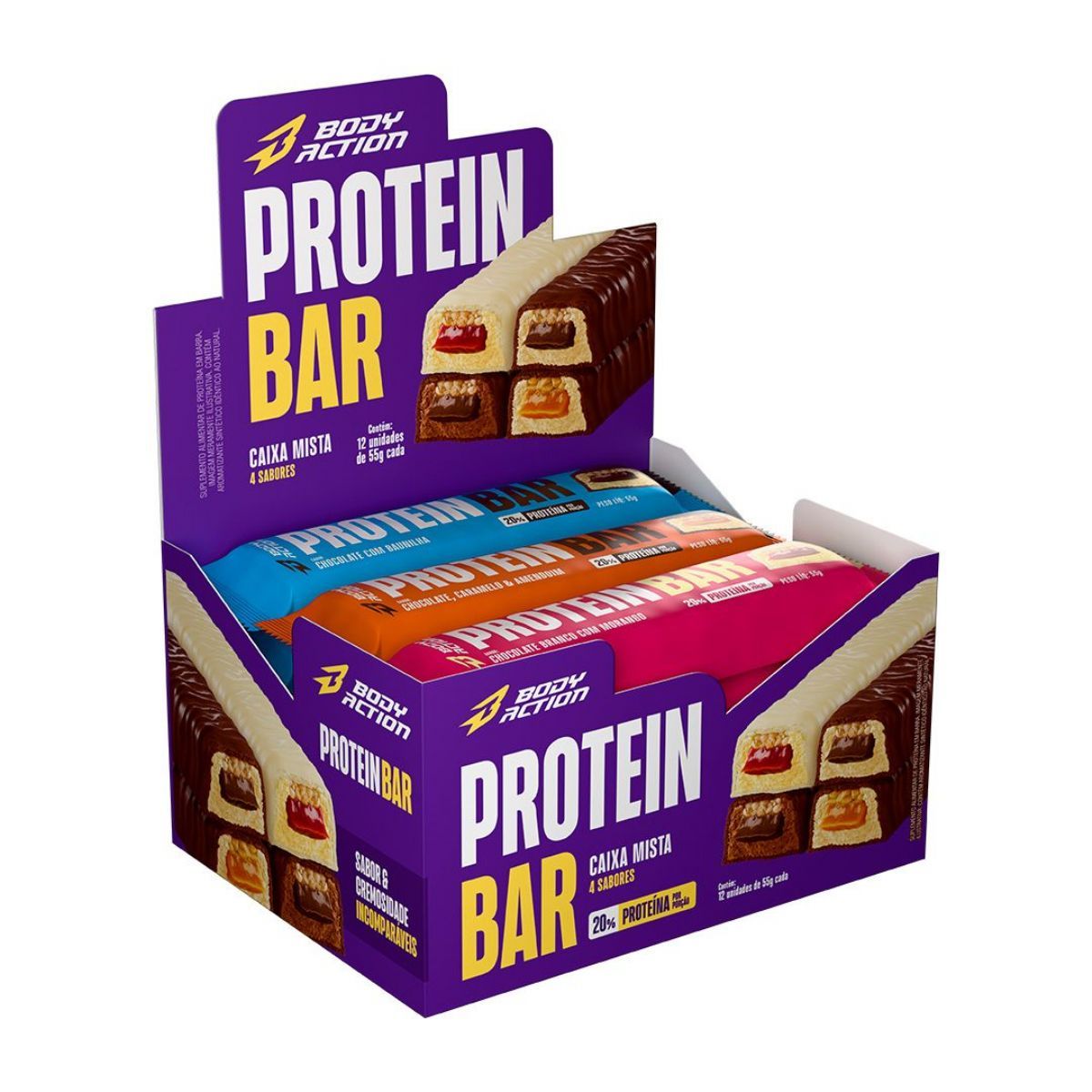 Protein Bar - 12 Unidades de 55g Mista - Bodyaction