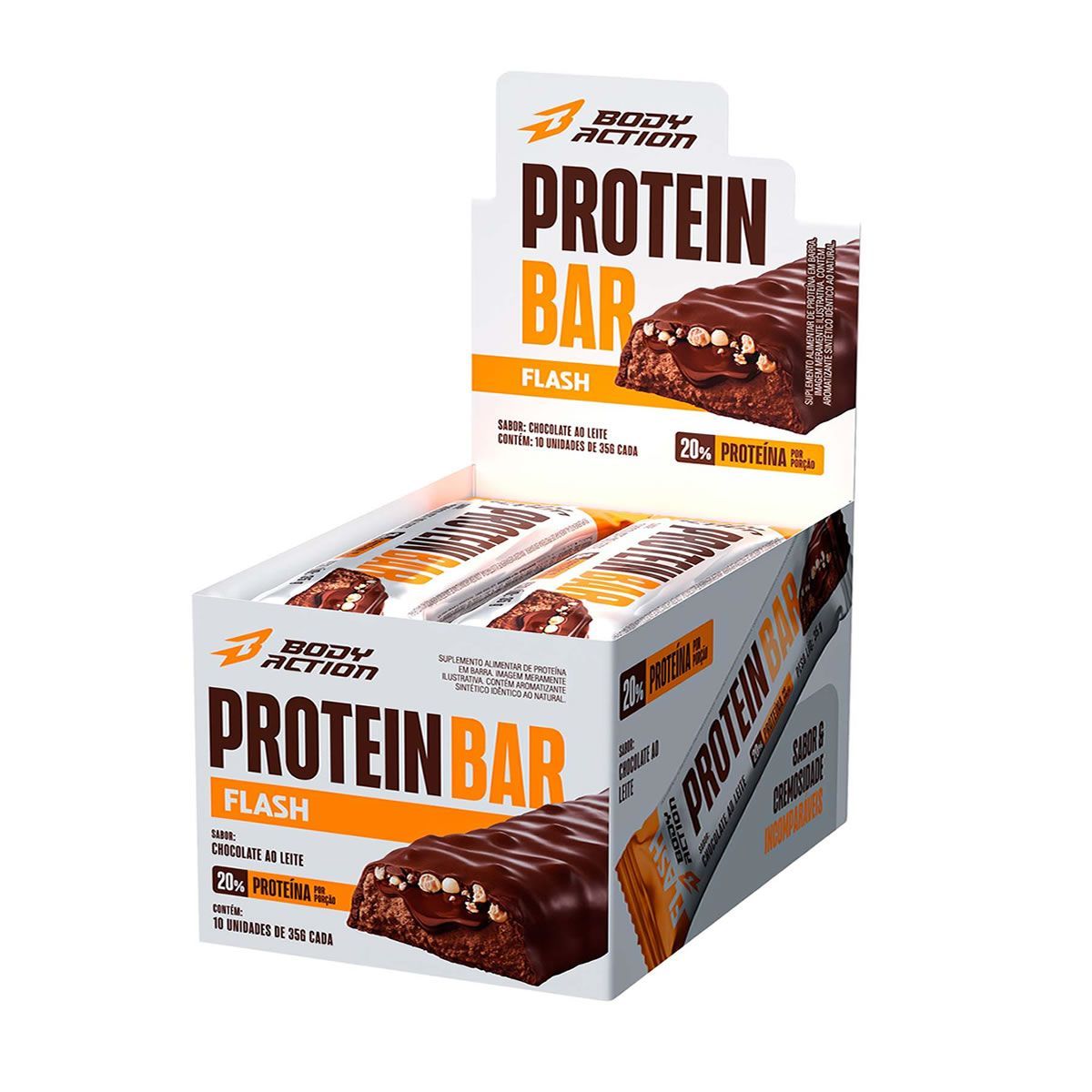 Protein Bar Flash - 10 Unidades 35g Chocolate ao Leite - Body Action