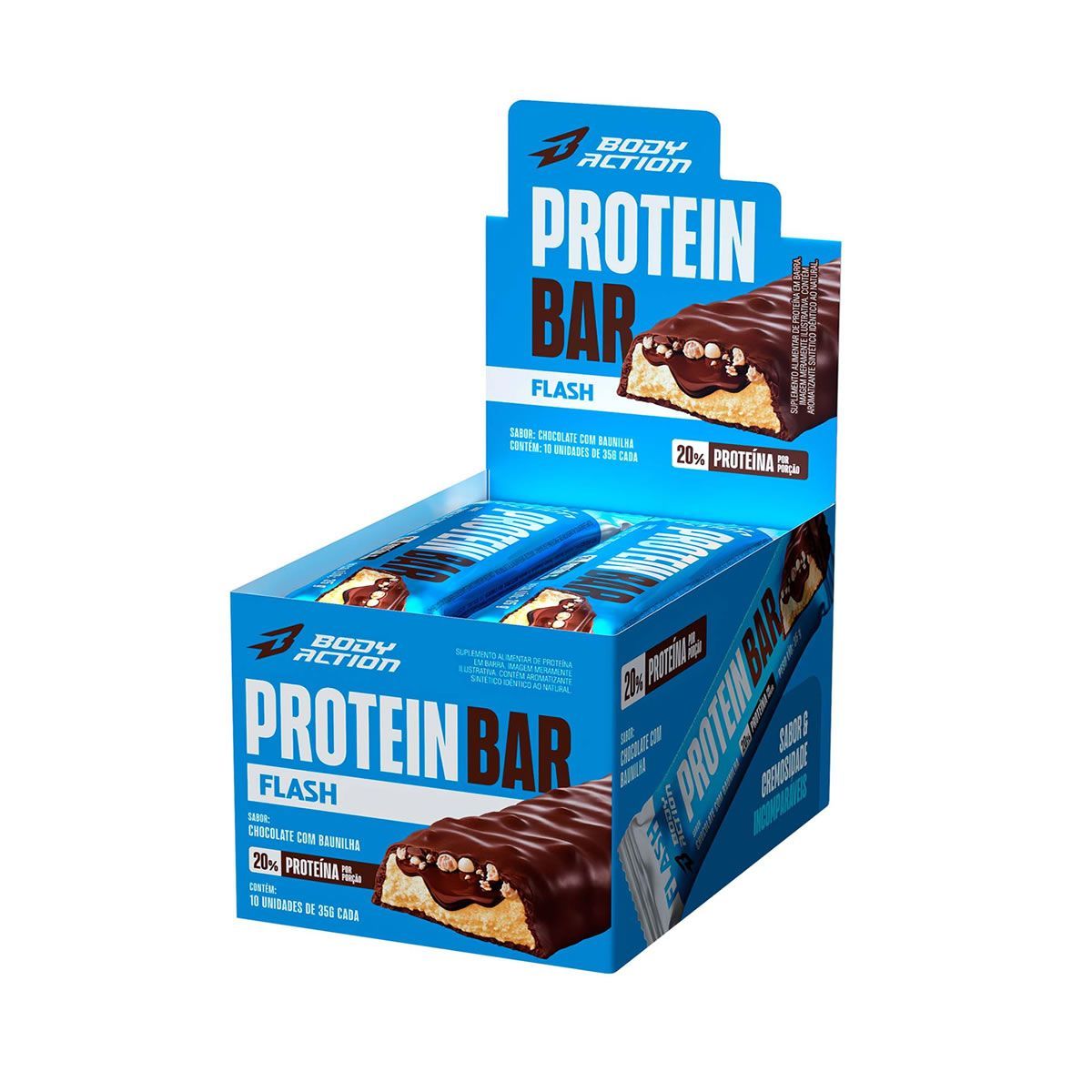 Protein Bar Flash - 10 Unidades 35g Chocolate com Baunilha - Body Action