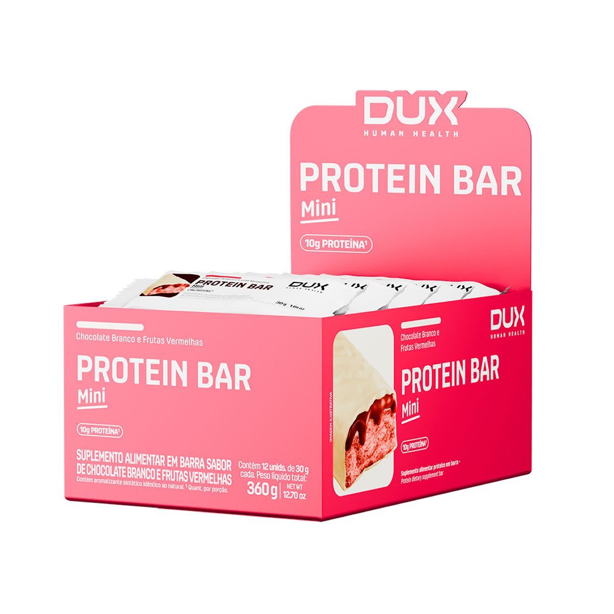 Protein Bar Mini - 12 Unidade 30g Chocolate Branco com Frutas Vermelhas - Dux Human Healt