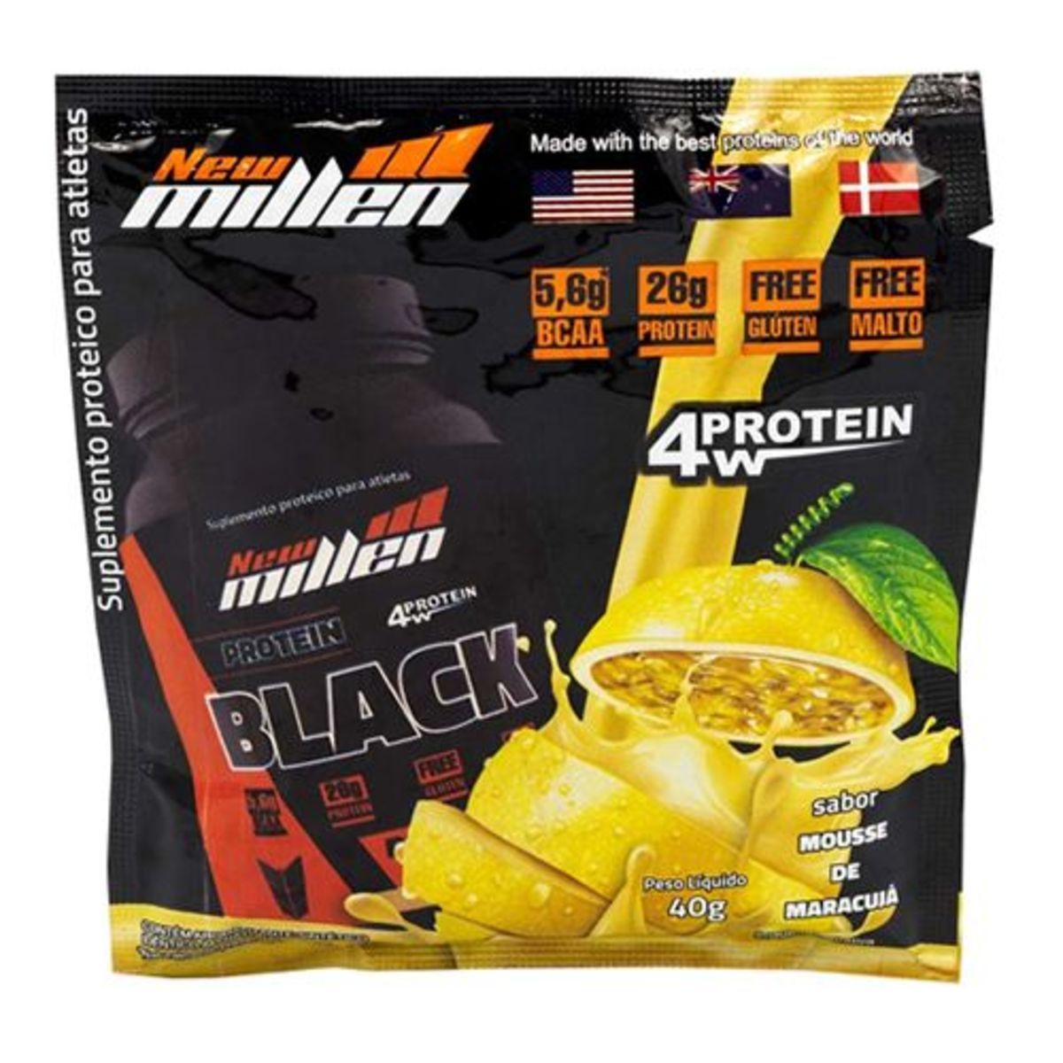 Protein Black 4w - 1 sach� Mouse de Maracuj� - New Millen*** Data Venc. 23/11/2020