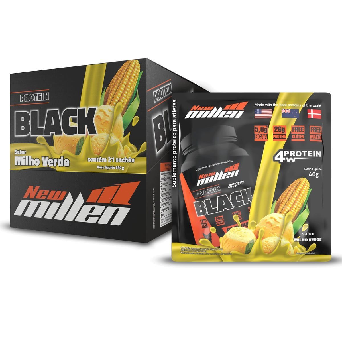 Protein Black 4w - 21 sach�s Milho Verde - New Millen