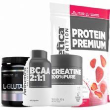 Protein Premium 850g Morango + Bcaa 60 C�psulas + L-Glutamine 120g + Creatine 50g - Atlhetica Nutrition