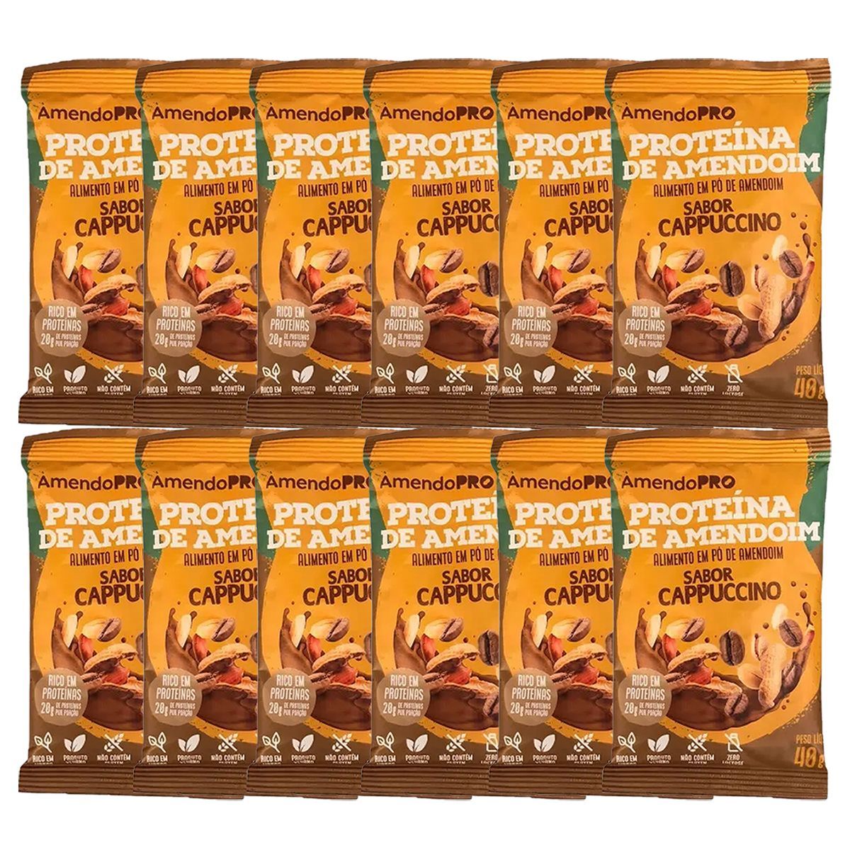 Proteina de Amendoim - 12 Unidades 40g Cappuccino - AmendoPro