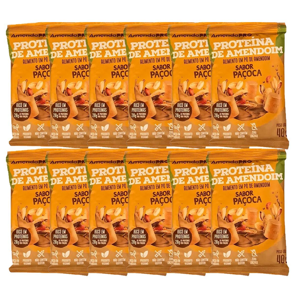 Proteina de Amendoim - 12 Unidades 40g Pa�oca - AmendoPr�