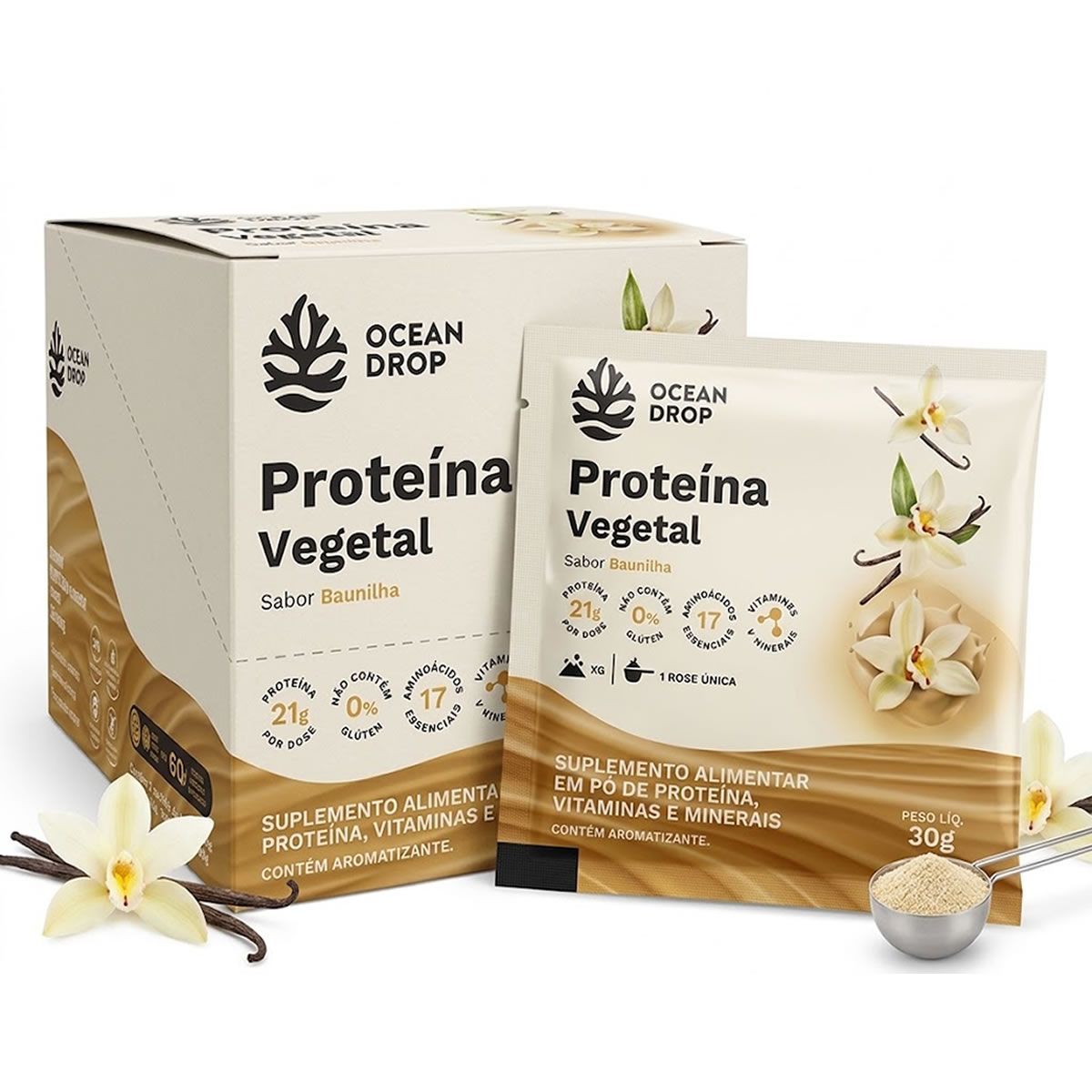Prote�na Vegetal - 15 Sach�s 30g Baunilha - Ocean Drop