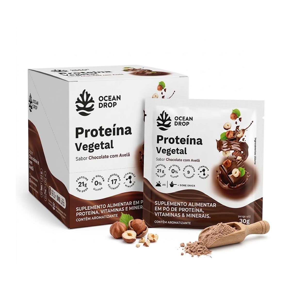 Prote�na Vegetal - 15 Sach�s 30g Chocolate Com Avel� - Ocean Drop