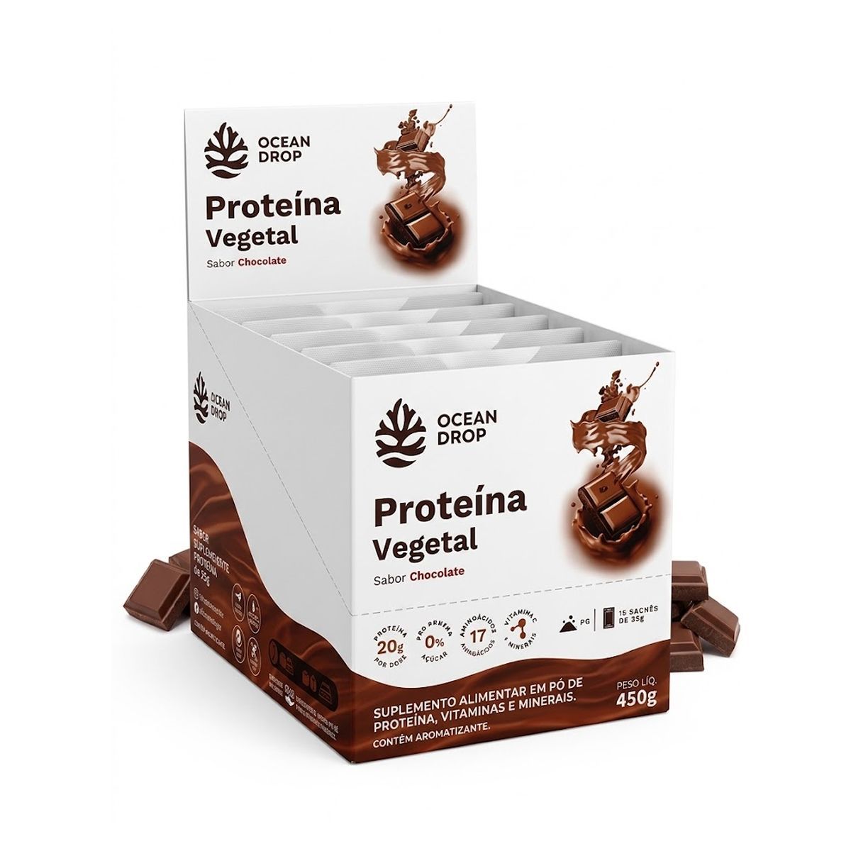 Prote�na Vegetal - 15 Sach�s 30g Chocolate - Ocean Drop