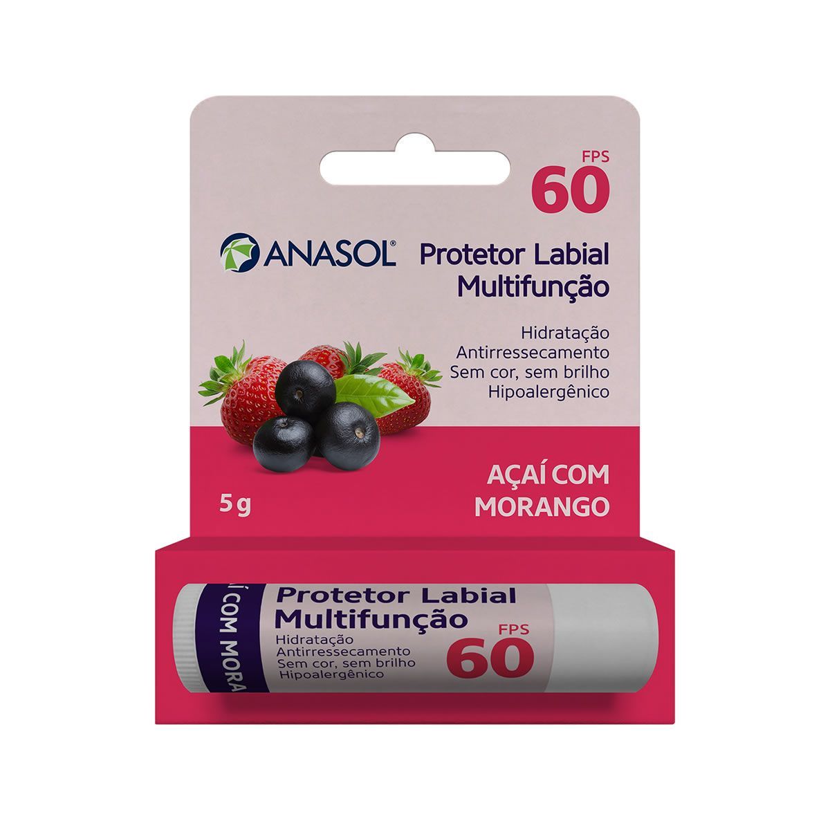 Protetor Labial FPS 60 - 5g A�a� com Morango - Anasol