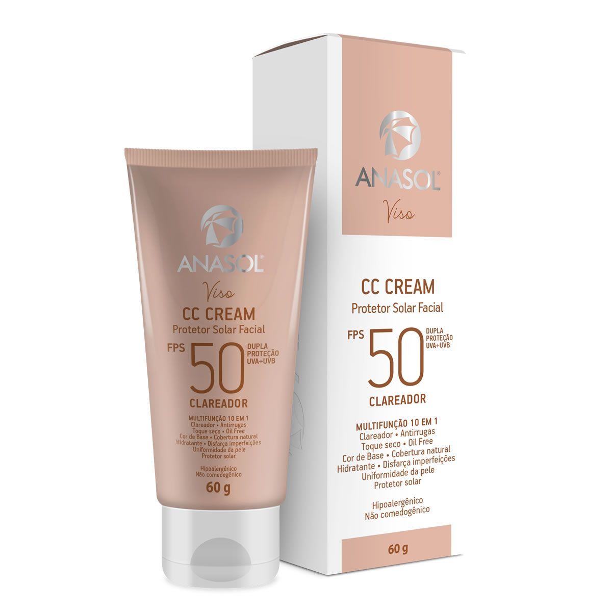 Protetor Solar Facial CC Cream Clareador - 60g FPS 50 - Anasol