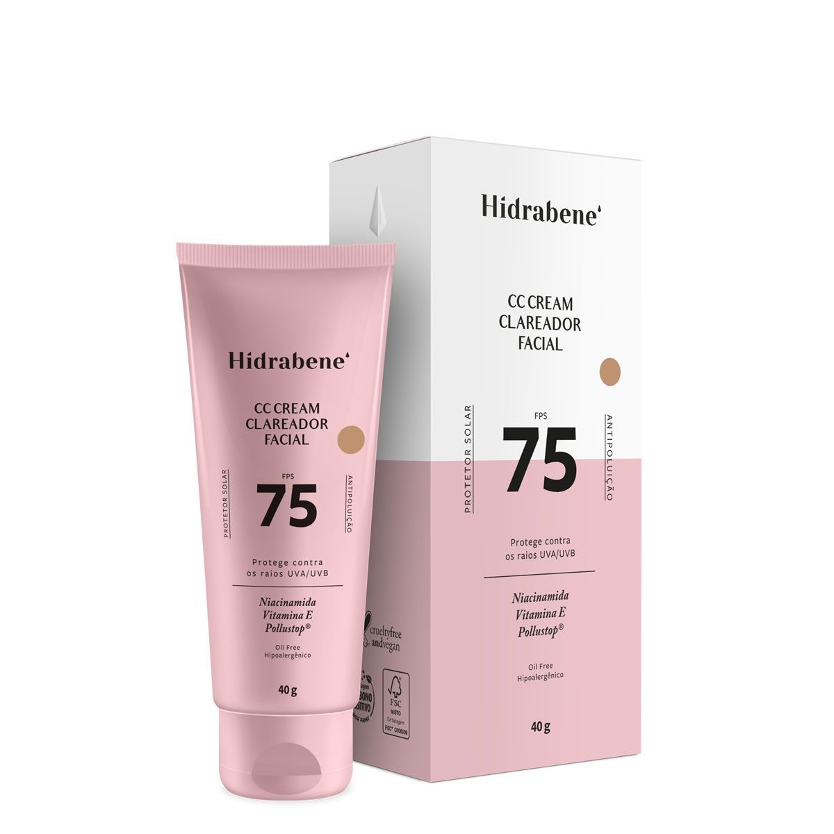 Protetor Solar Facial CC Cream Clareador - 40g FPS 75 Antipolui��o - Hidrabene