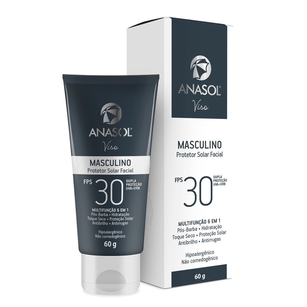 Protetor Solar Facial Masculino 6 em 1 - 60g FPS 30 - Anasol*** Data Venc. 31/12/2022