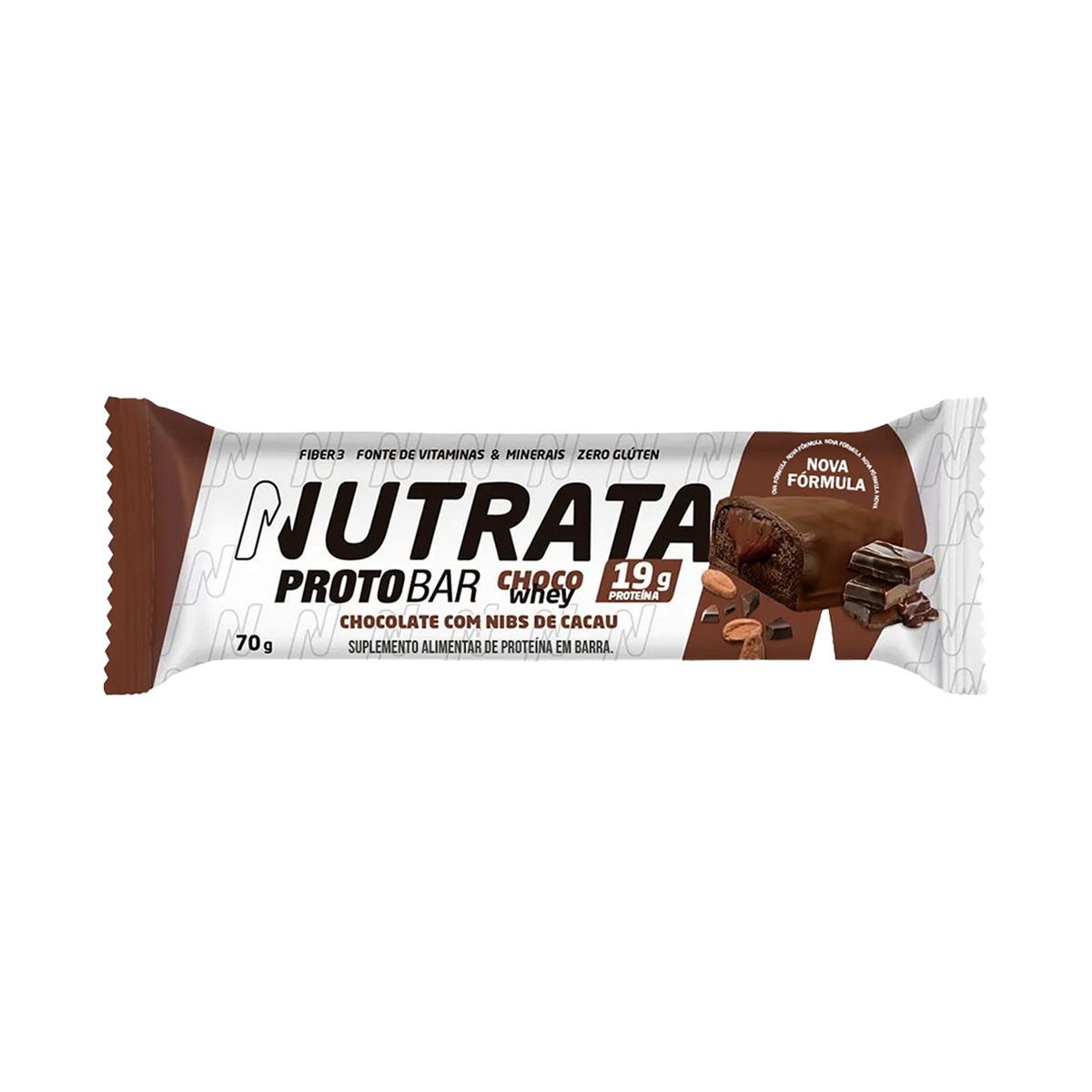 Barra Protobar Choco Whey - 1 Unidade de 70g Chocolate com Nibs de Cacau - Nutrata