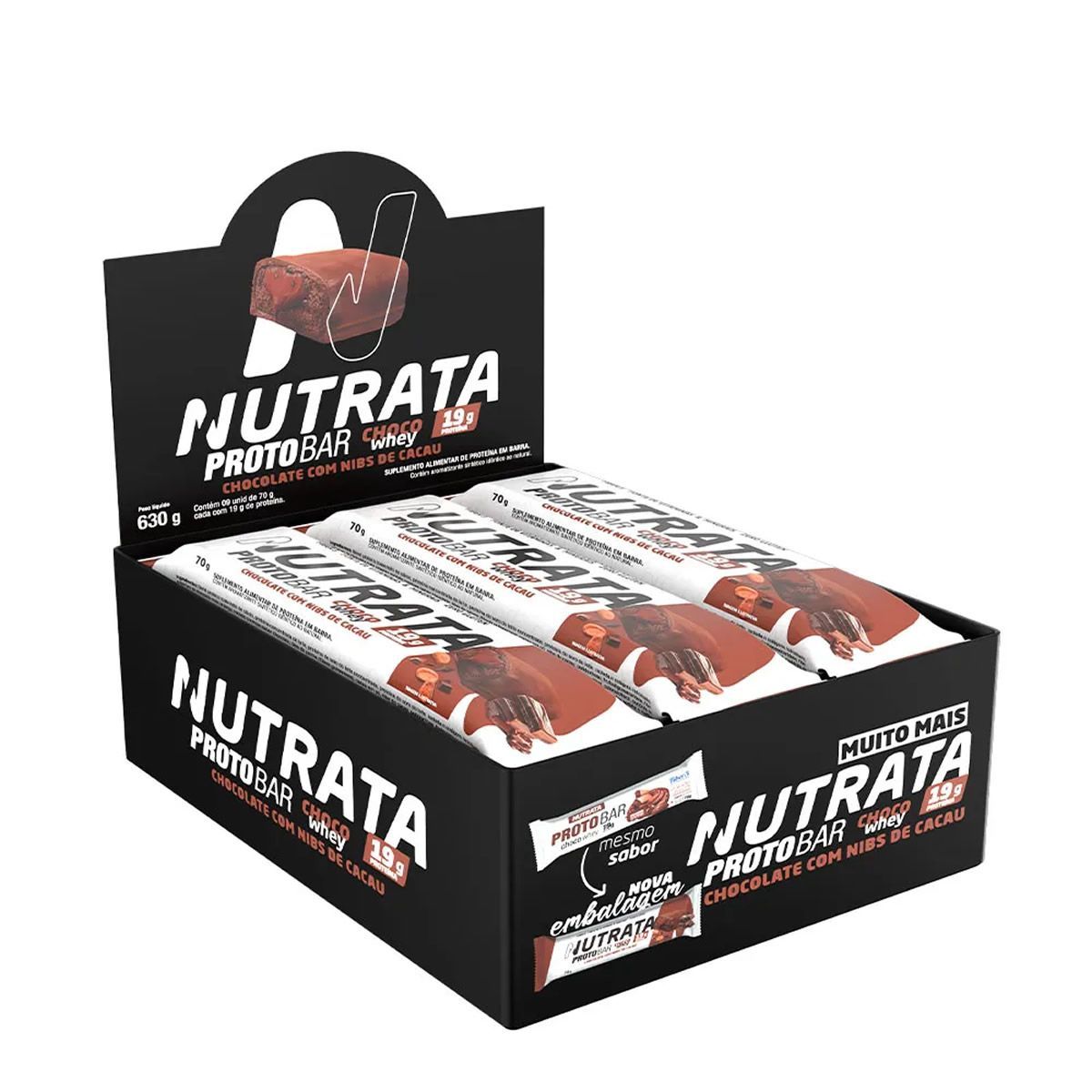 Barra Protobar Choco Whey - 9 Unidades de 70g Chocolate com Nibs de Cacau - Nutrata