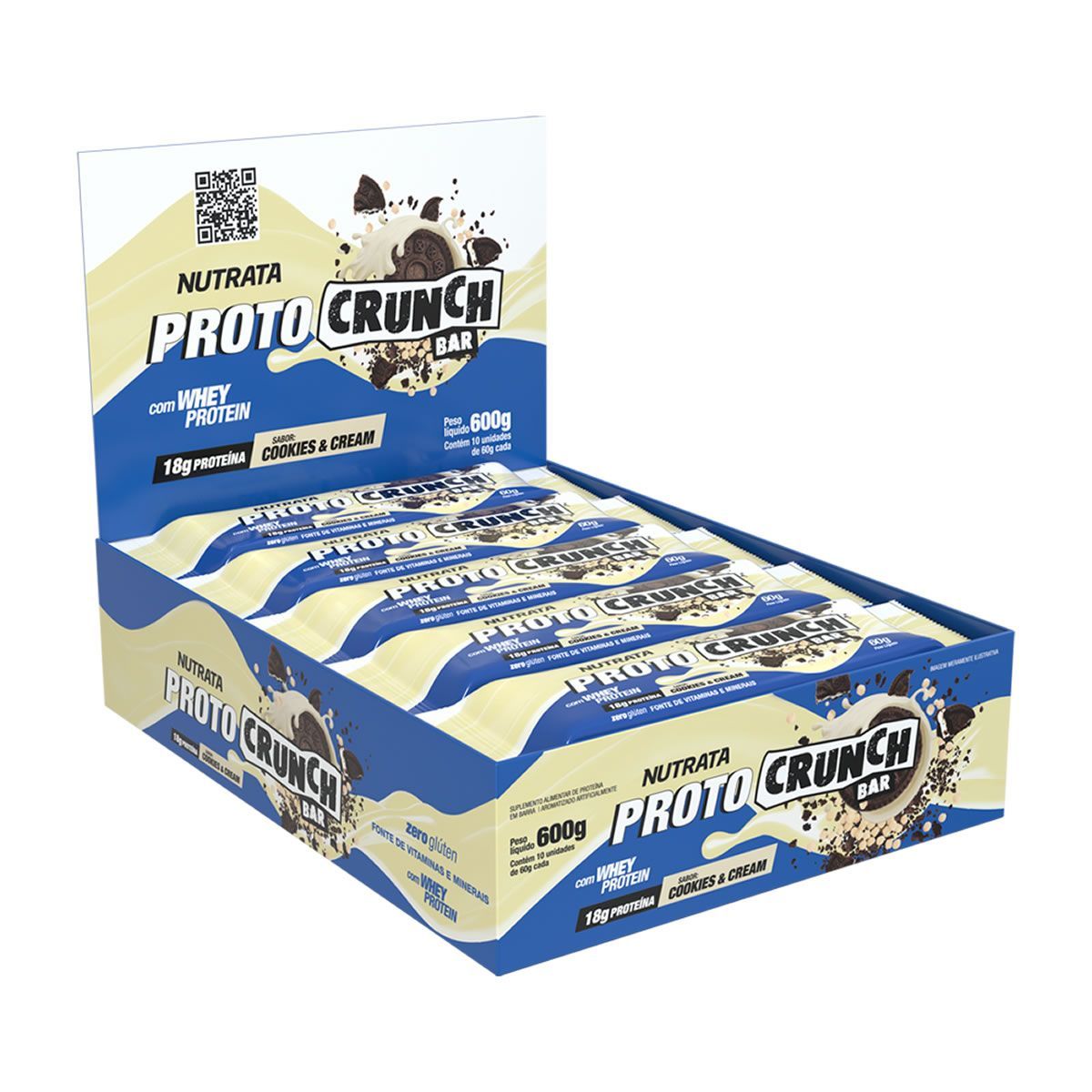 Proto Crunch Bar - 10 Barras de 60g Cookies And Cream  - Nutrata