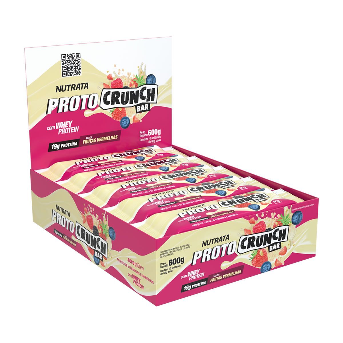 Proto Crunch Bar - 10 Barras de 60g Frutas Vermelhas - Nutrata*** Data Venc. 28/02/2023