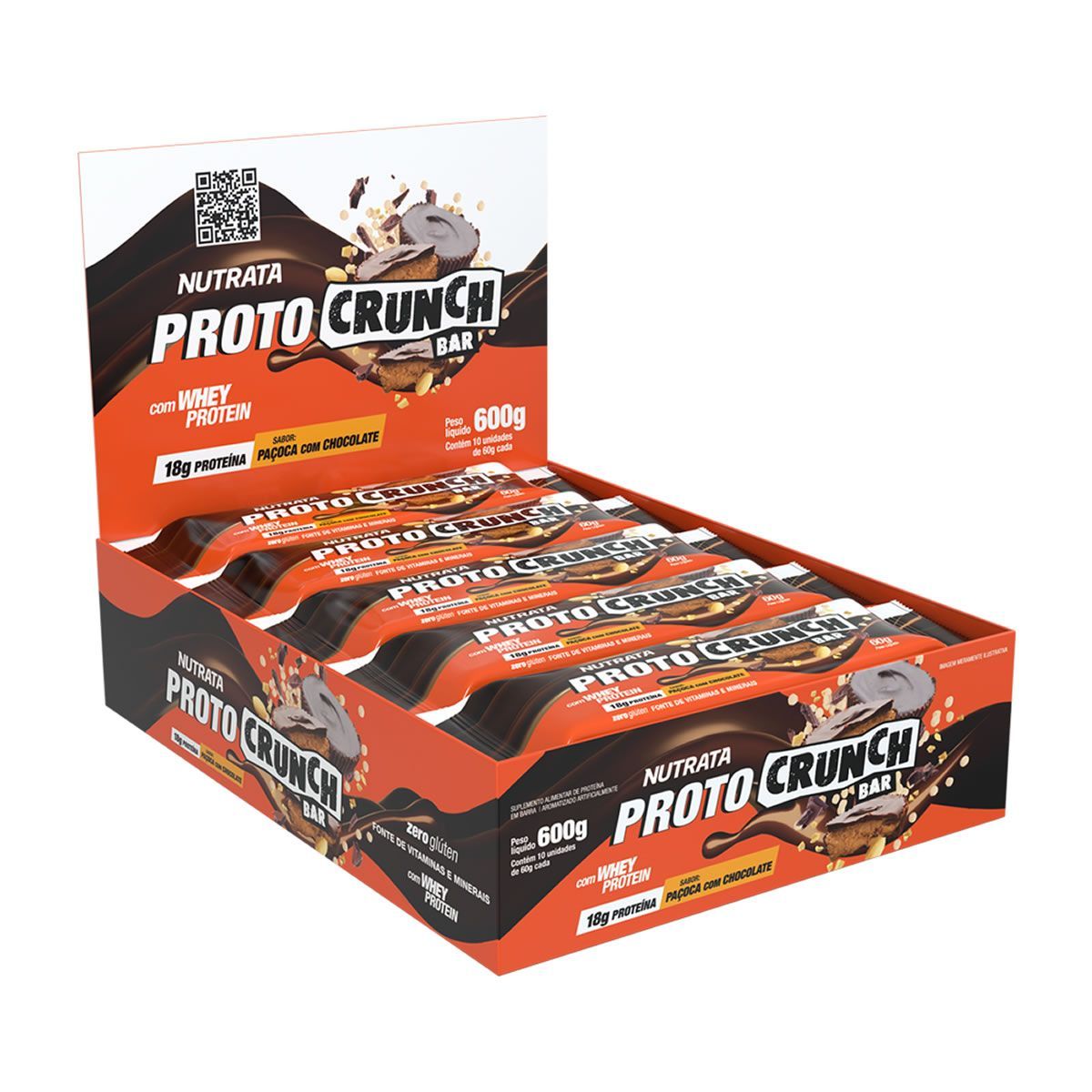Proto Crunch Bar - 10 Barras de 60g  Pa�oca com Chocolate - Nutrata