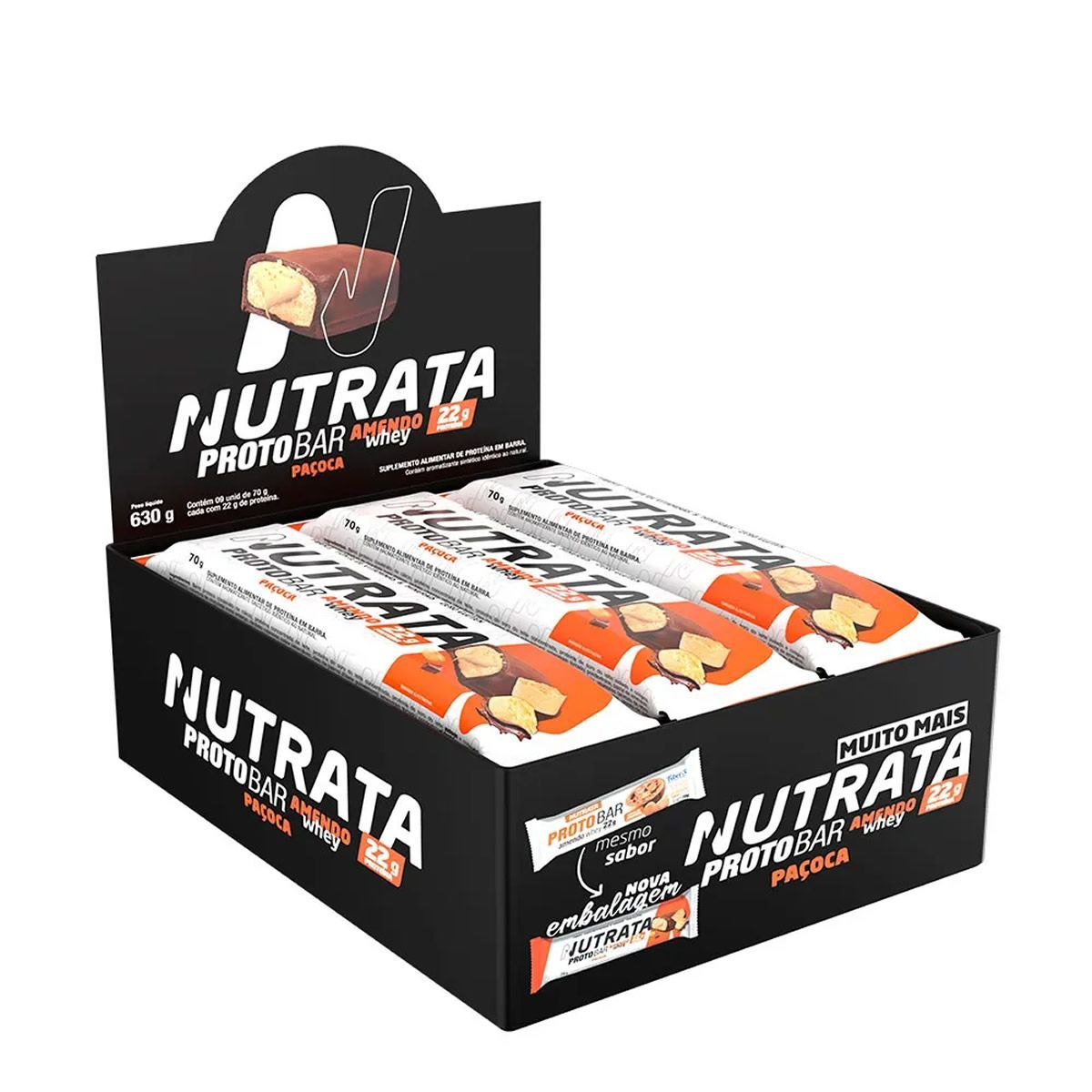 Barra Protobar Amendo Whey - 9 Unidades de 70g Pa�oca - Nutrata