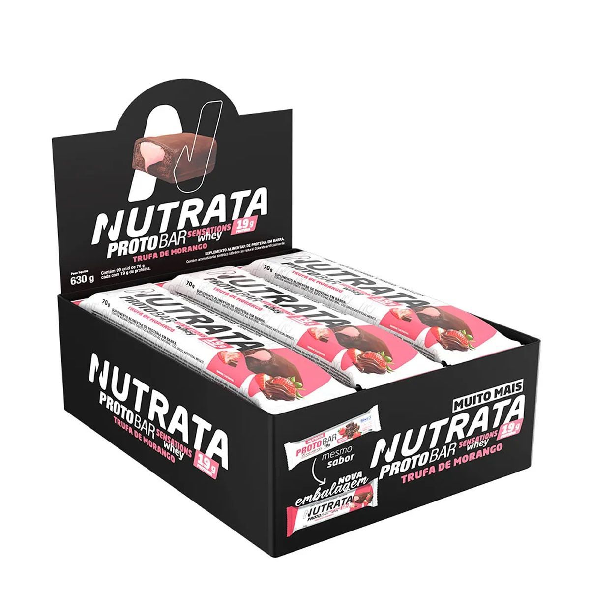 Barra Protobar Sensations Whey - 9 Unidades de 70g Trufa de Morango - Nutrata