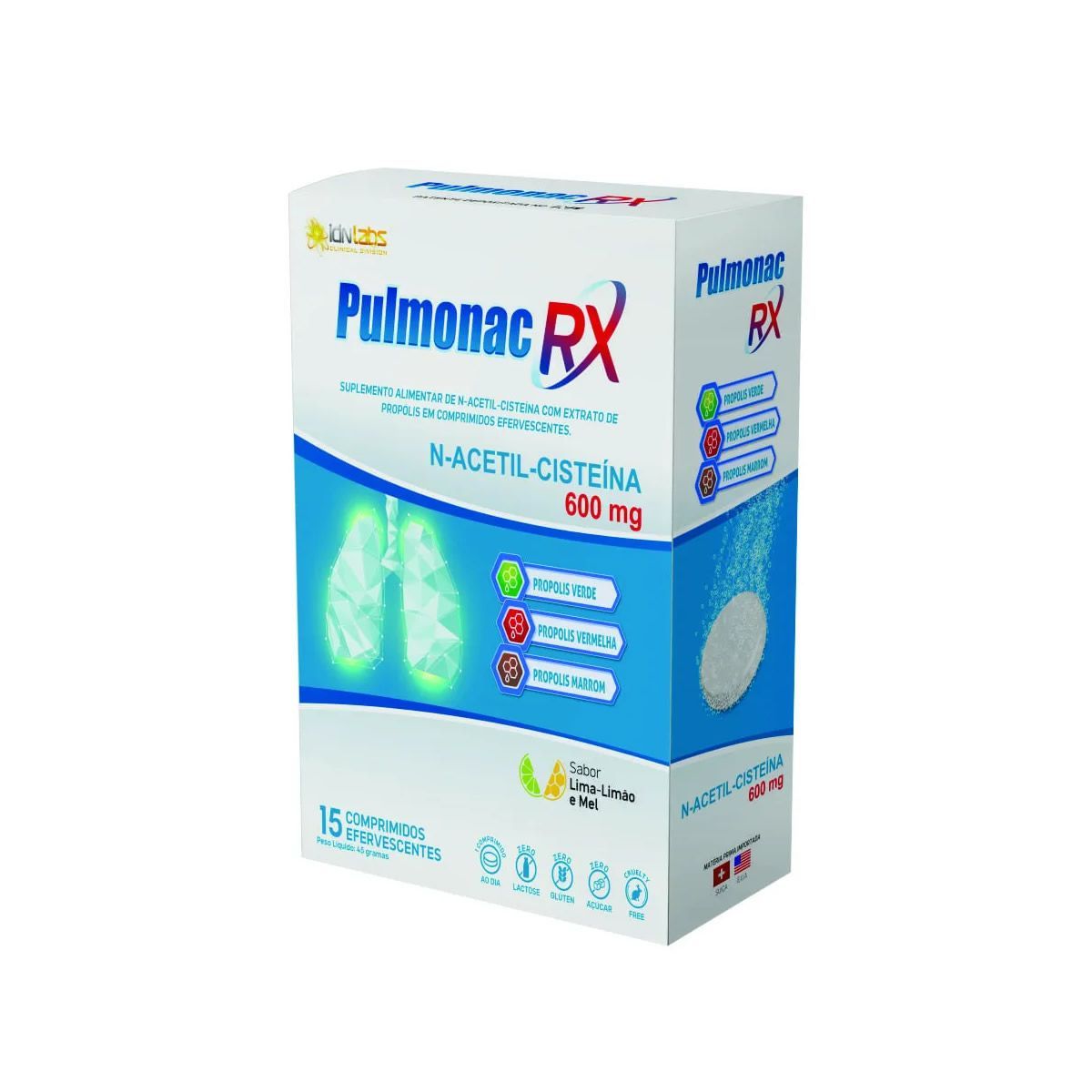 Pulmonac RX - 15 Comprimidos Efervescentes Lim�o-Lima e Mel - IDN Labs
