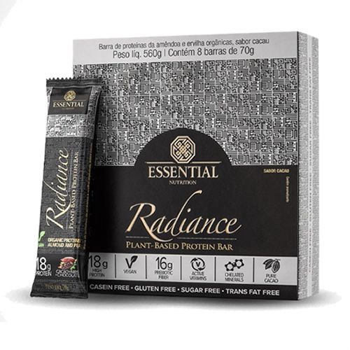 Radiance Plant-Based Veg Protein Bar - 8 Unidades 70g Cacau - Essential Nutrition*** Data Venc. 30/11/2019