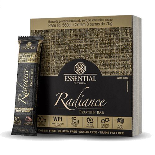 Radiance Protein Bar - 8 Unidades 70g Cacau - Essential Nutrition