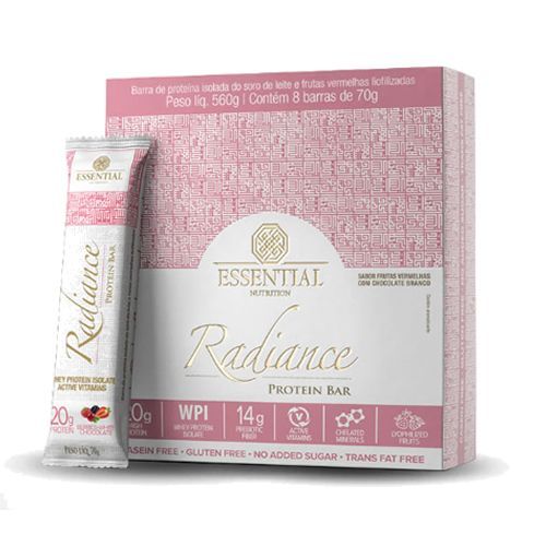 Radiance Protein Bar - 8 Unidades 70g Frutas Vermelhas com Chocolate Branco - Essential Nutrition