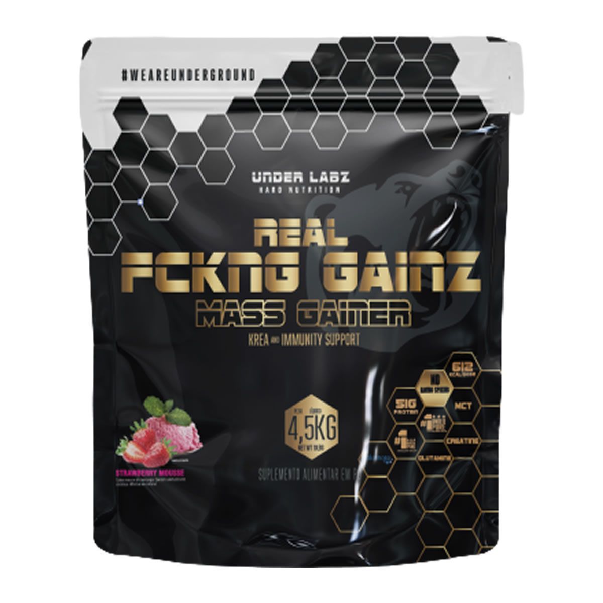 Real Fckng Gainz Mass Gainer - 4500g Refil Strawberry Mousse - Under Labz