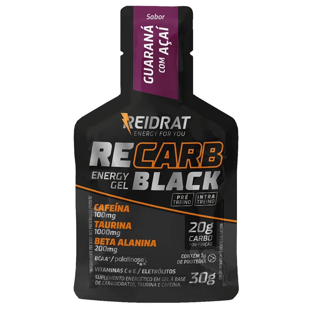 Recarb Energy Gel Black Pro Beta - 1 Sach� 30g Guaran� com A�a� - Reidrat