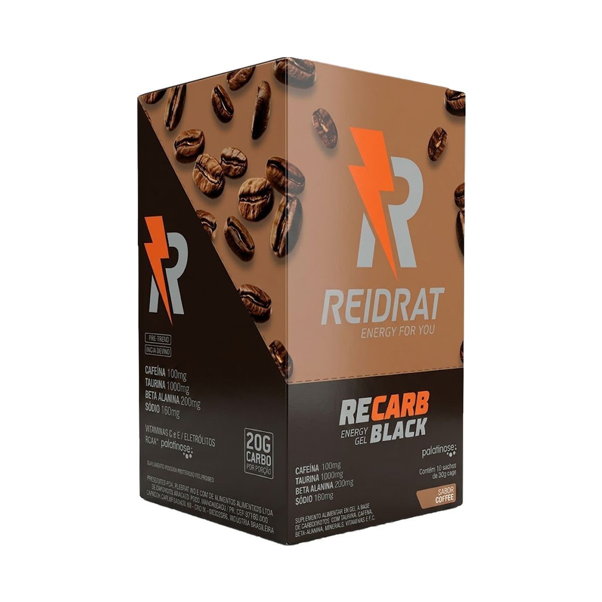 Recarb Energy Gel Black Pro Beta - 10 Sach�s 30g Caf� - Reidrat