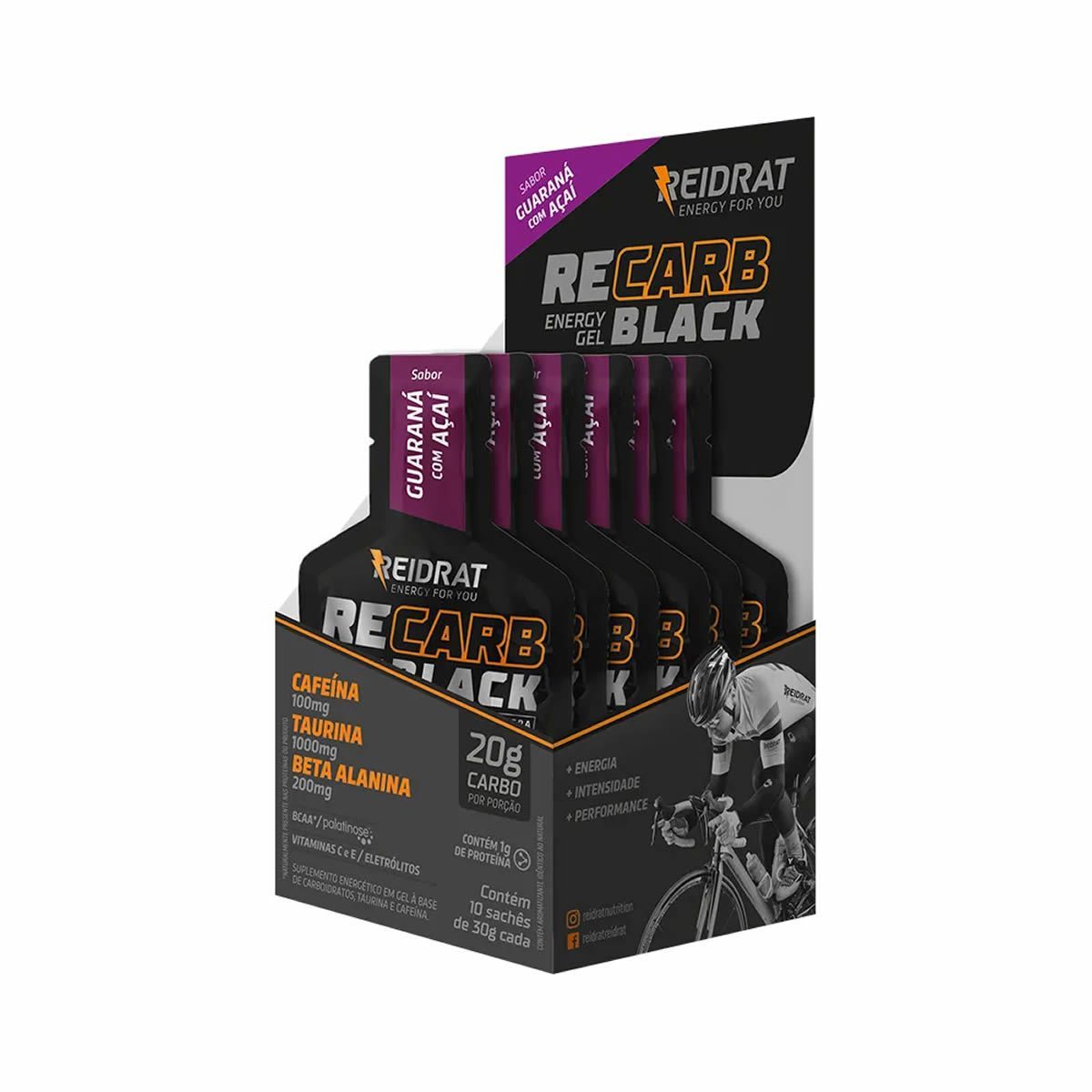 Recarb Energy Gel Black Pro Beta - 10 Sach�s 30g Guaran� com A�a� - Reidrat