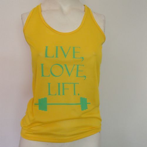 Regata Feminina LIVE, LOVE, LIFT - Amarela Tamanho G