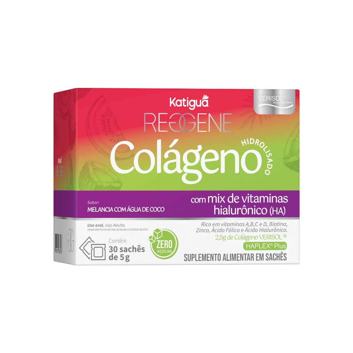 Reggene Col�geno Verisol + �cido Hialur�nico - 30 Sach�s 5g �gua de Coco - Katigu�