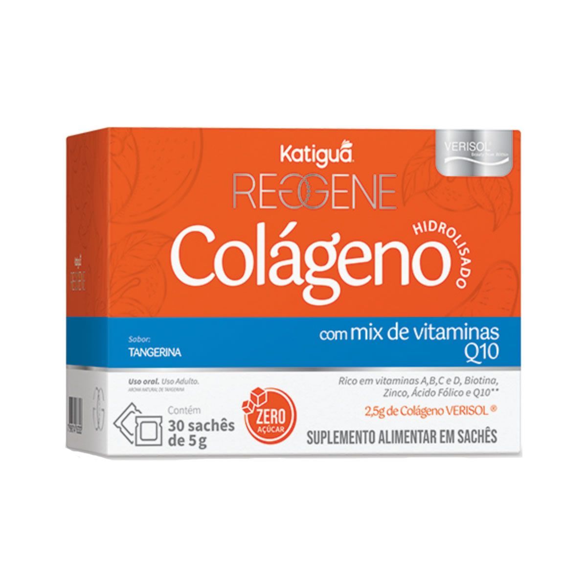 Reggene Col�geno Verisol + Coenzima Q10 - 30 Sach�s 5g Tangerina - Katigu�