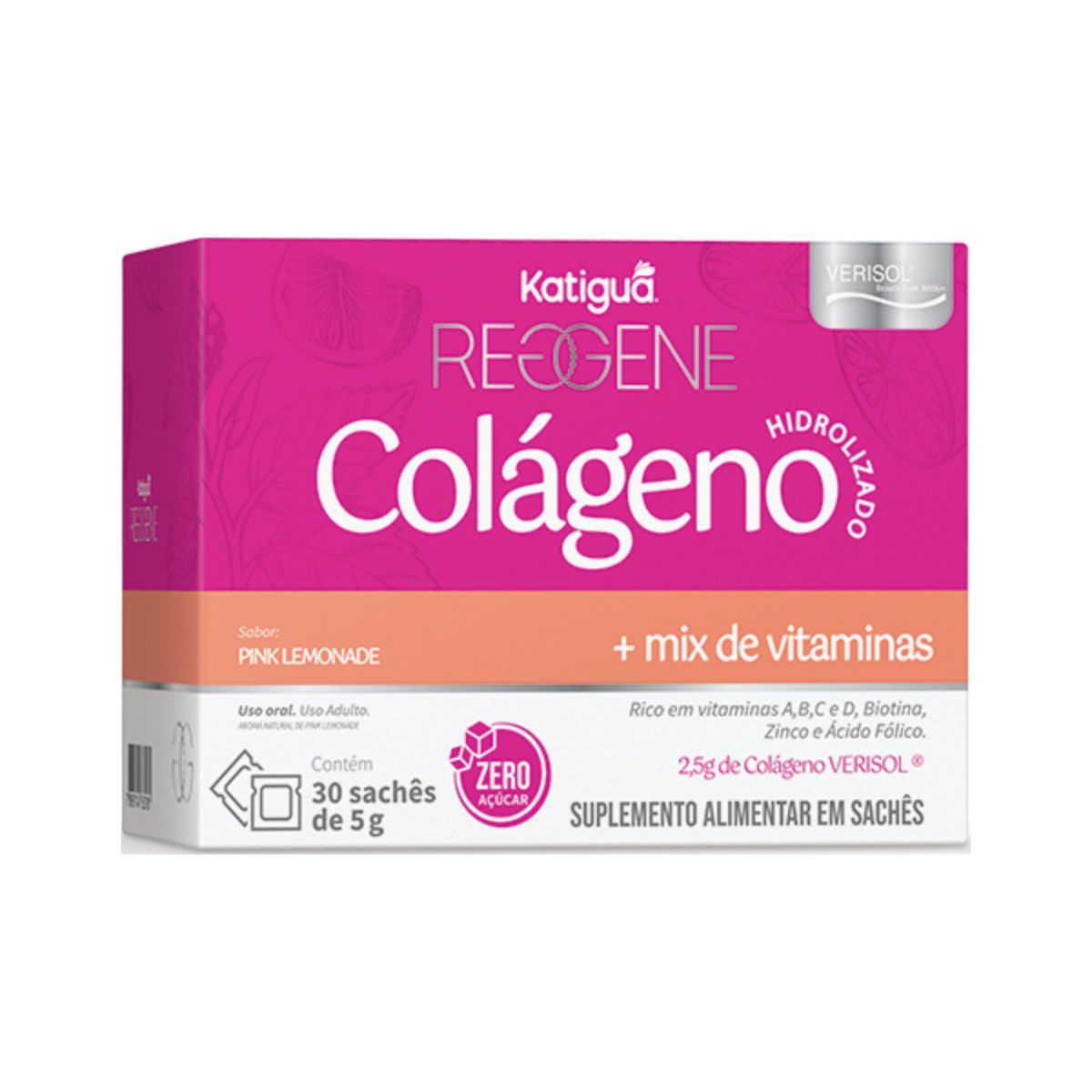 Reggene Col�geno Verisol + Mix de Vitaminas - 30 Sach�s 5g Pink Limonade - Katigu�