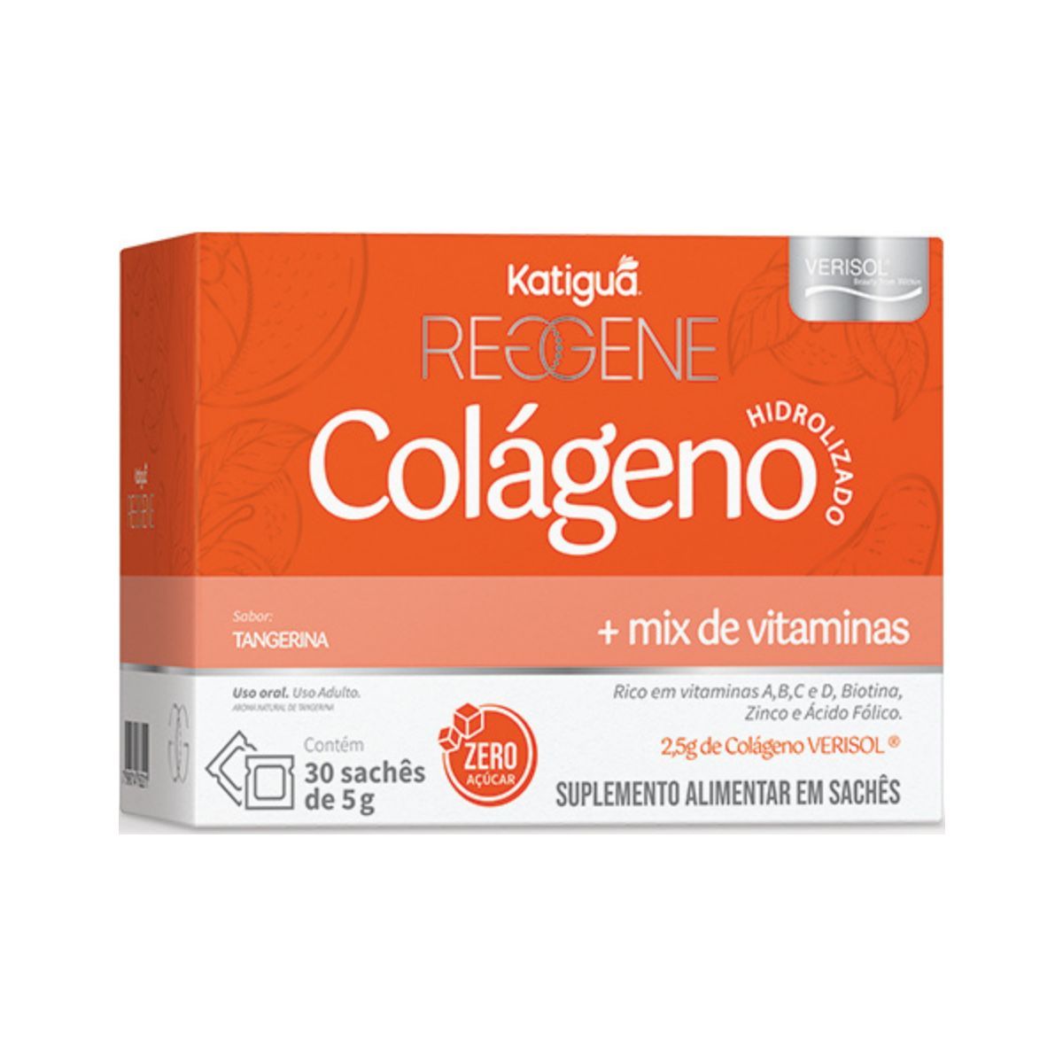 Reggene Col�geno Verisol + Mix de Vitaminas - 30 Sach�s de 5g Tangerina - Katigu�