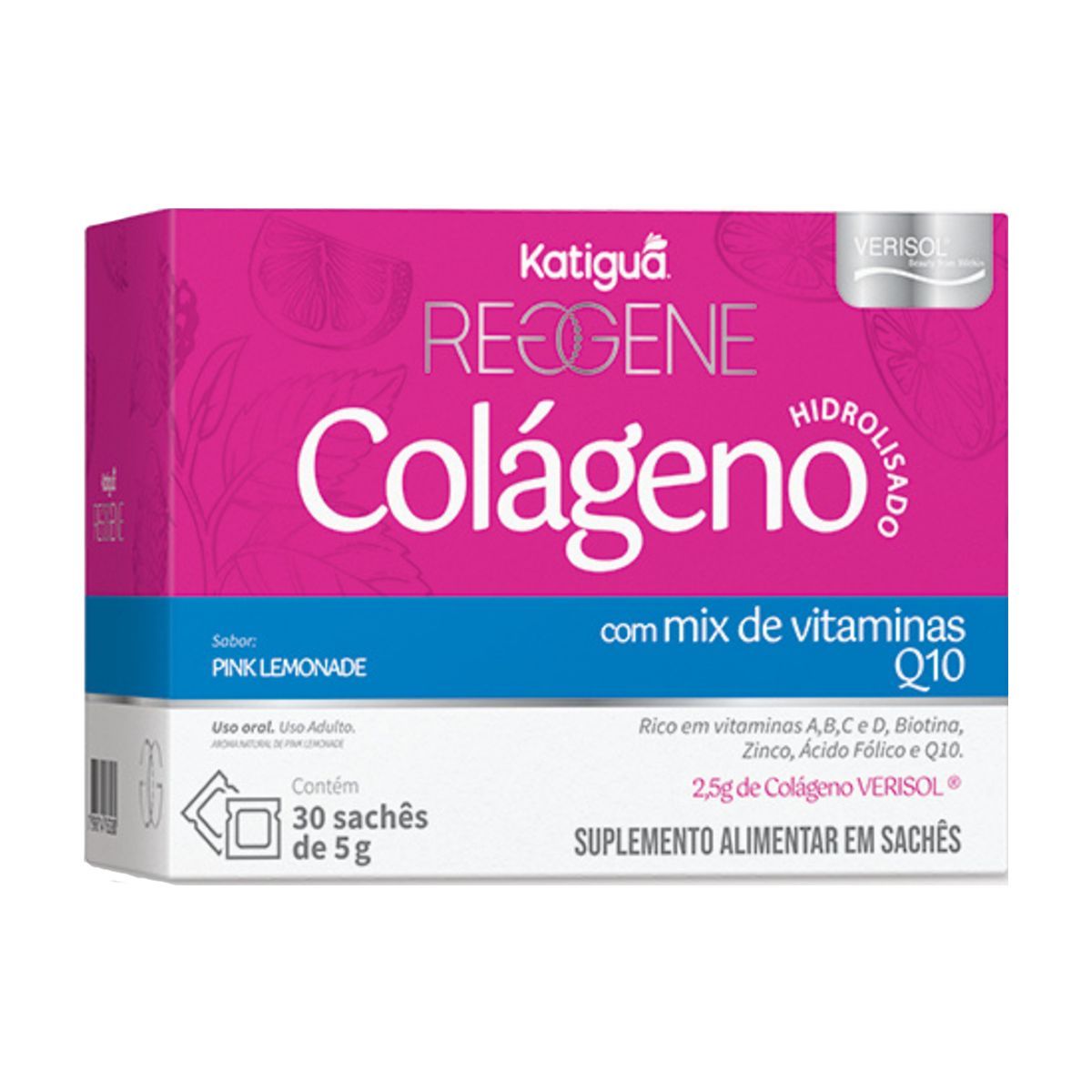 Reggene Col�geno Verisol + Mix de Vitaminas e Q10 Pink Limonade 30 Saches de 5g - Katigu�