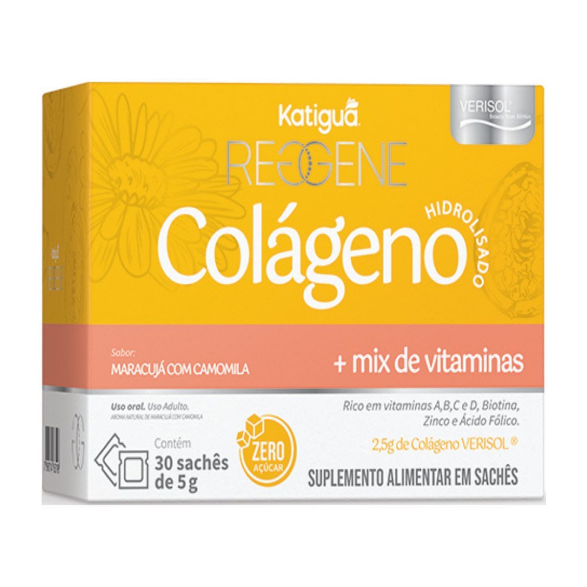Reggene Col�geno Verisol + Mix de Vitaminas Maracuj� com Camomila 30 Sach�s de 5g - Katigu�