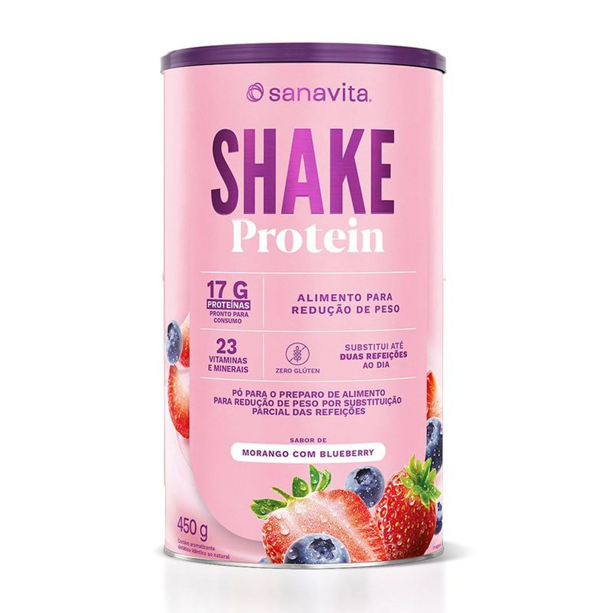 Shake Protein - 450g Morango com Blueberry - Sanavita